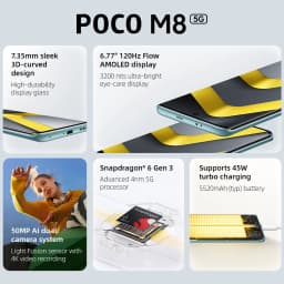 POCO M8 5G Global Version 6.77" 120Hz Flow AMOLED Display 50MP Main Camera Snapdragon 6 Gen 3 Smartphone 45W Turbo Charging NFC
