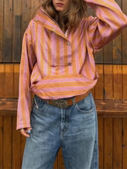 Casual Long Sleeved Hooded Pullover Vintage Collar Single Breasted High Waisted Blouses Fashion Stripes Loose Office Commute Top