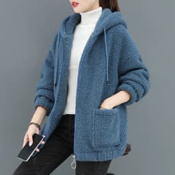 Women Hooded Coat Chic Fleece Thick Solid Color Pockets Long Sleeves Loose Warm Plush Zipper Cardigan Outdoor Autumn Winter New