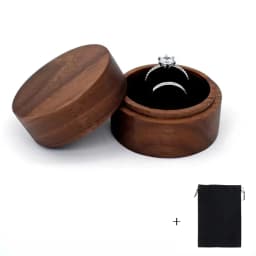 Free Custom Logo Walunt Wood Ring Box Wooden Engraving Wedding Proposal Engagement Round Wood Free Custom Name and Date Ring Box