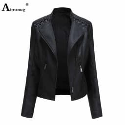 Yellow Red Faux Pu Leather Jackets 2025 Spring Autumn Fashion Zip up Top Outerwear Lady Basic Coats Plus Size Female Jackets New