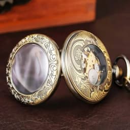 Retro Bronze Roman Digital Mechanical Pocket Watch with Automatic Chain Flip Cover Antique bronze transparent gear hollow mechan