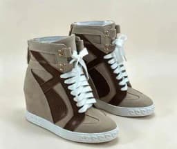 Two-Tone Snake Print Wedge High Top Sneakers Women Genuine Leather Lace Up Hidden Wedge Ankle Boots Platform Casual Shoes Lady