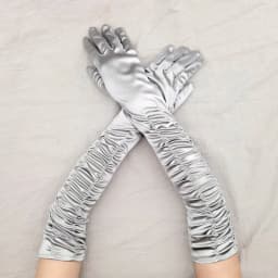 Long Satin Wave Pattern Micro Reflective Light Wedding Party Noble Style Women Gloves Lady Slender COS Graduation Mittens Nv5