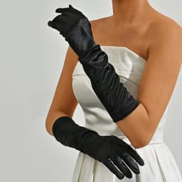 1 Pair Women's Evening Party Mittens 38cm Long Black/White Satin Finger Gloves1920s the Great Gatsby Flapper Opera Party Gloves