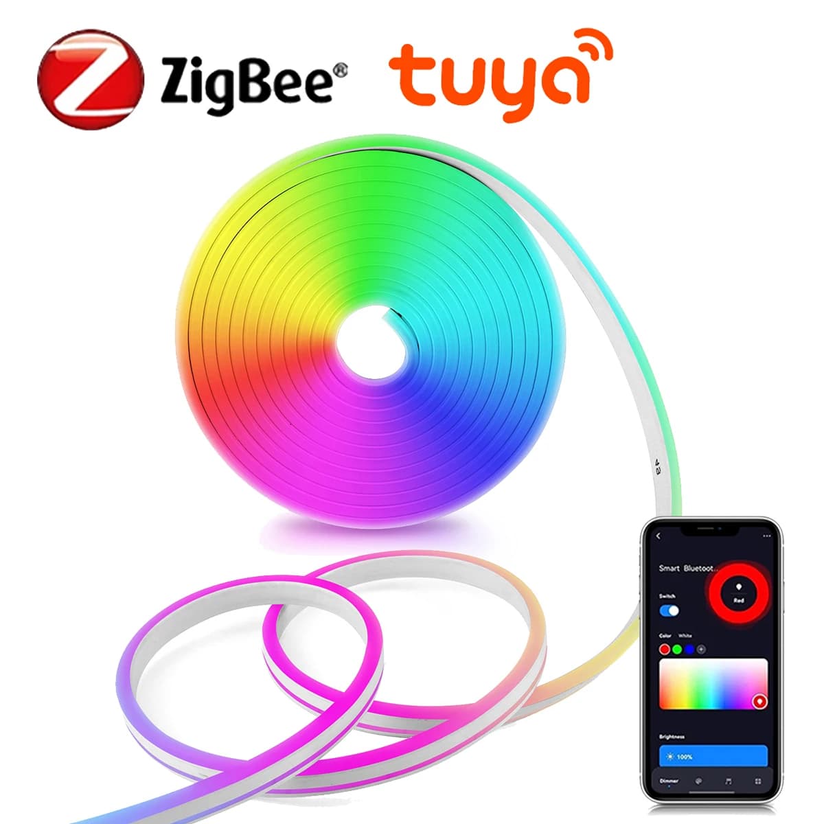 Zigbee Tuya Smart RGB LED Neon Strip USB 5V Flexible Ribbon Tape Waterproof LED Lights for Room Decoration Fita LED RGB Need HUB