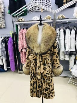Leopard Print Real Rabbit Fur Coat for Women Long Thickened Warm One-Piece Autumn Winter Fashion with Fox Fur Collar