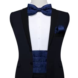 Mens Paisley Cummerbund 4pcs Set, Bow Tie Pocket Square Cufflinks Included, Ideal For Groom Wedding Banquet Formal Occasions