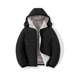 Men's Thickened Winter Fleece Jacket with Hood Lined Warm Casual Outerwear for Middle-Aged Men