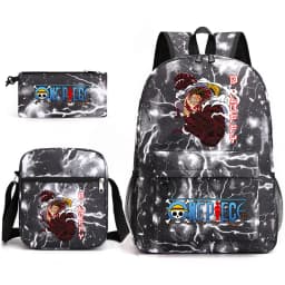 One Piece Luffy Anime Print School Backpack Set 3-in-1 Shoulder Bag Pencil Case for Boys Girls Kids Bookbag