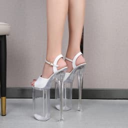 SDTRFT Glowing Crystal Sandals Women Summer Transparent Platform 26cm Thin High Heels Model Catwalk Pole Dance Shoes Big Size