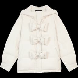 ELFSACK Women's Winter Short down Jacket Hooded Bow Button Detail New Arrival Fashion Outerwear