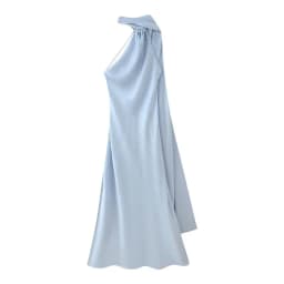 Elegant Long Silk Satin Dress Neck Hanging Pure Color Slim Fit Women's Summer New Fashion Dress City Commuting Casual Wedding