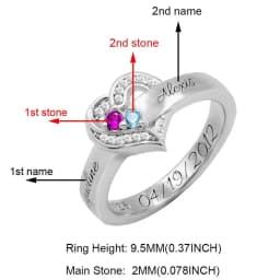 Personalized 1-8 Birthstone Rings Custom Engraved Name Ring Customized Promise Heart Birthstone Ring Gifts for Family Women
