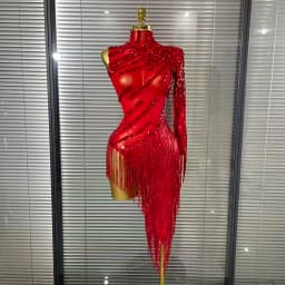 New Rainbow Women Sexy One Shoulder Mesh See Through Tassles Bodycon Mini Dress Birthday Fashion Bar Singer Performance Stage