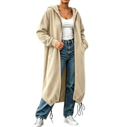 Women's Textured Long Zip Up Hoodie Jacket Casual Sweatshirt Vertical Extended Layer Layer Cool Weather Streetwear Zip up Hoodie