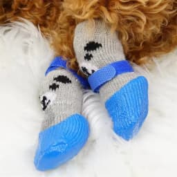 Pet Socks for Small Dog Cat, Non-Slip Dog Socks with Adjustable Paw Protection Winter Knitting Warm Sock (Blue Red Black)