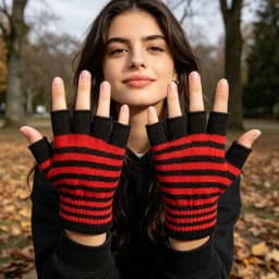 1Pair Black Red Stripe Half Finger Fingerless Gloves for Women Men Knit Wrist Winter Warm Outdoor Gothic Lolita Style Mittens