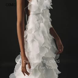 OIMG Spaghetti Strap A-line Wedding Dress Modern Backless Bride Dresses Multilayer Floor Length Wedding Gowns Customized