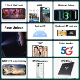 K-Touch Mobile Phones A17 Pro Max Smartphone 7.3 Inch Android 15 Cell Phone 16+48MP 5G Dual Card Dual Standby 7800mAh Global Version Cellphones