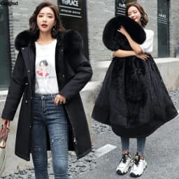 Fur Lining Mujer Coat 2025 New Winter Thick Warm Down Padded Jacket Women's Plus Velet Cotton Coat Winter Hooded Loose Parkas
