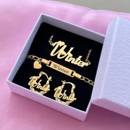 DUOYING Custom Name Heart Jewelry Set Personalized Engraved Letter Bracelet Stainless Steel Necklace Mini Hoop Earrings For Kids