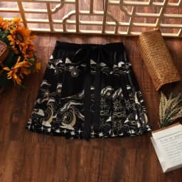 Chinese Style Improved Ming Dynasty Exquisite Printed Horse-face Skirt Women High Waist All-match Pleated Mini Horse-face Skirt