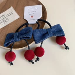 Korean version of denim fabric cherry bow children's hairpin cute girl hair band autumn and winter little girl headgear hairpin