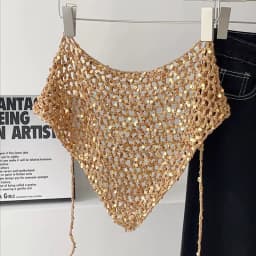 Ins Style Sequined Hollow Knitted Triangle Scarf Women Summer Travel Photo Atmosphere Versatile Casual Y2K Beanies Headband