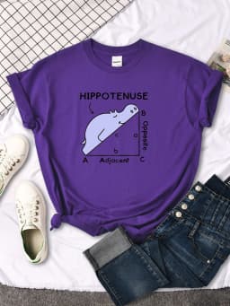 Women T-Shirt Hippo Sleeping On Math Problem Printing Shirt Females O-Neck Loose Oversize Top Slim Kawaii Animal Ladies T Shirt