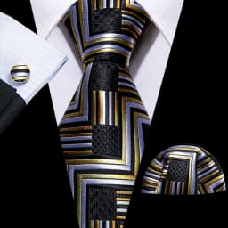 Barry.Wang Dark Gold Men Tie Silk Stripe Pocket Square Cufflinks Sets Formal Woven Neckties Business Party Designer Gifts 5702