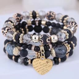 4pcs/set Boho Strand Bracelets For Women Crystal Beads Bracelets Heart Letter Elastic Bangles Wristband Yoga Jewelry Gifts A-