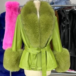 YOLOAgain Real Fox Fur Collar Genuine Leather Jacket Women
