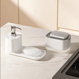 Dual Soap Dispenser with Sponge And Dishcloth Holder Kitchen Hand Dish Soap Dispenser with Tray Multi-Functional Kitchen Soap
