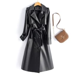 2024 High-quality Leather Trench Coat Women's Sheepskin Outerwear X-long Windbreaker Autumn Winter Lady Streetwear Overcoat 5xl