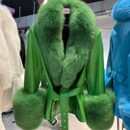 YOLOAgain Real Fox Fur Collar Genuine Leather Jacket Women