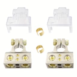 2 Car Battery Terminal Clamps with Shell and Ring 1/0 2 4 8 GA AWG Gauge Positive and Negative Ports