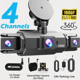 360° Car DVR Dash Cam 4 Lens Front Rear Left Right Inside IPS Screen Rotatable Lens Night Vision 24H Parking G-Sensor Black Box