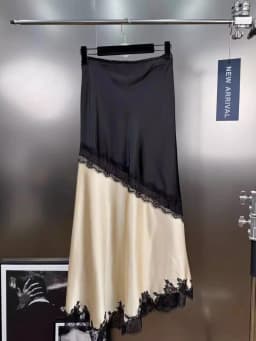 CHICEVER Hit Color Sexy Patchwork Lace Hollow Skirts For Women High Waist Split Temperament Asymmetrical Midi Skirt Female Style