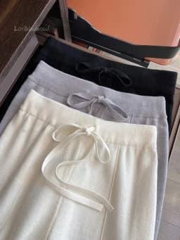 2024 Soft Waxy White Knit Wide-leg Pants Women's Autumn and Winter Thick Wool Drop Casual Straight Floor-length Pants