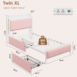 Metal Platform Bed Frame with 2 Storage Drawers & Charging Station Upholstered Headboard No Box Spring Needed Twin Pink/Green/Brown Twin XL Size Mid Century Modern Acacia Solid Wood Platform Bed Frame Wooden Slats No Box Spring Double Metal Bar Support