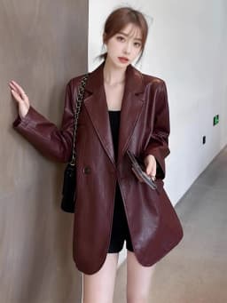 2025 Spring Autumn New Ankela Red Retro High Grade Leather Jacket for Women, Loose and Casual, Skinny Leather Suit Trendy Blazer