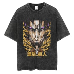 2026 Anime Attack on Titan Eren Jaeger Printed T-shirt Men's and Women's Washed T-shirt High Quality Vintage Cotton T-shirt Top