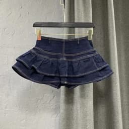 High Waist Single-Breasted Ruffles Cake Denim Skirt for Woman, 2026 Fashion Sexy Cute Mini Skirts, Black Blue
