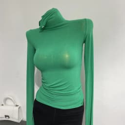 Thin Soft American Long Sleeve T-shirt High Stacked Neck Tight Perspective Bottom Shirt Women's Slim Fit Tops Sexy Streetwear