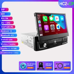 1 Din 7" Carplay Android 12 Car Radio For Universal Head Unit Retractable Screen Multimedia Video Player GPS Navi USB RDS