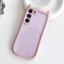 Cute Cat Ear Transparent Case For Samsung Galaxy S26 Ultra S26 S25 S24 S23 Plus S26 EDGE Soft Border Shockproof Cover S26