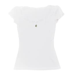 Women's Summer Solid Color Tops Short Sleeve Sweet Elegant Lace Trim Round Neck Slim Fit Daily T-Shirt