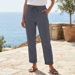 Women's Pants Cotton Linen Solid Color Breathable Lightweight Elastic Waist Fashion Simple Style Casual Straight Leg Trousers