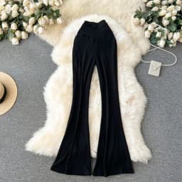 Women Solid High Waist Flare Pants Wide Leg Korean Fashion Elegant Casual Vintage Autumn Streetwear Clothing